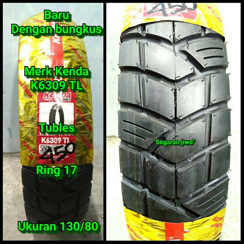 Ban motor tubles ring 17 Ukuran 130/80 merk Kenda K6309 TL semi tril Dual purpose Japstail Mirip shi