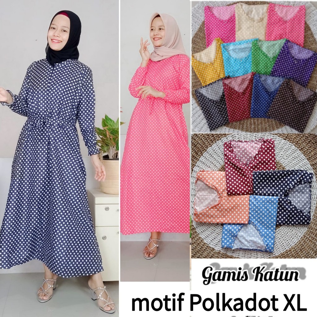 (KATALOG 3) GAMIS KATUN JUMBO MOTIF POKADOT, KOTAK, TARTAN, LOVE busui rempel