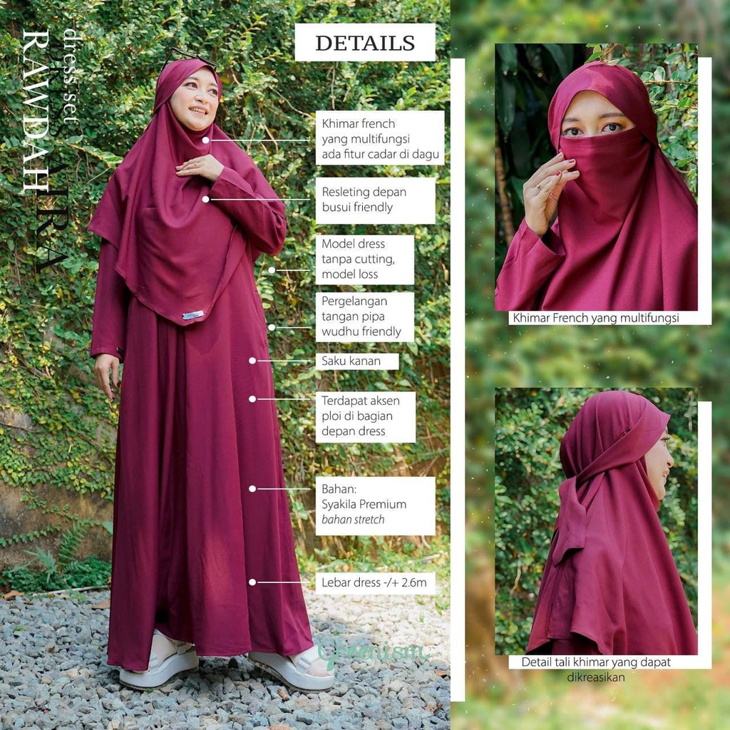 Greenism Rawdah Gamis &amp; Khimar Quality Premium Syari'i Dress - Gamis Only