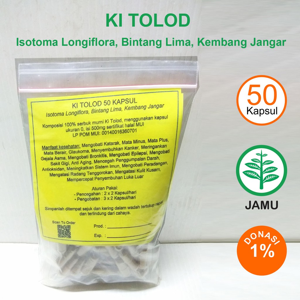 

KI TOLOD KAPSUL Herbal Glaukoma Epilepsi Sistem Imun Kanker Bronkitis Asma Luka dalam Luar