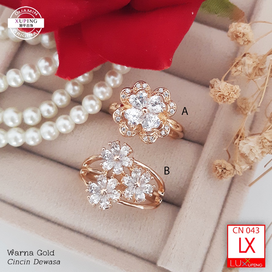 CN 043 Cincin Wanita Murah Permata Zirkon Perhiasan Imitasi Lapis Emas 18K Cincin Silver Luxx Xuping