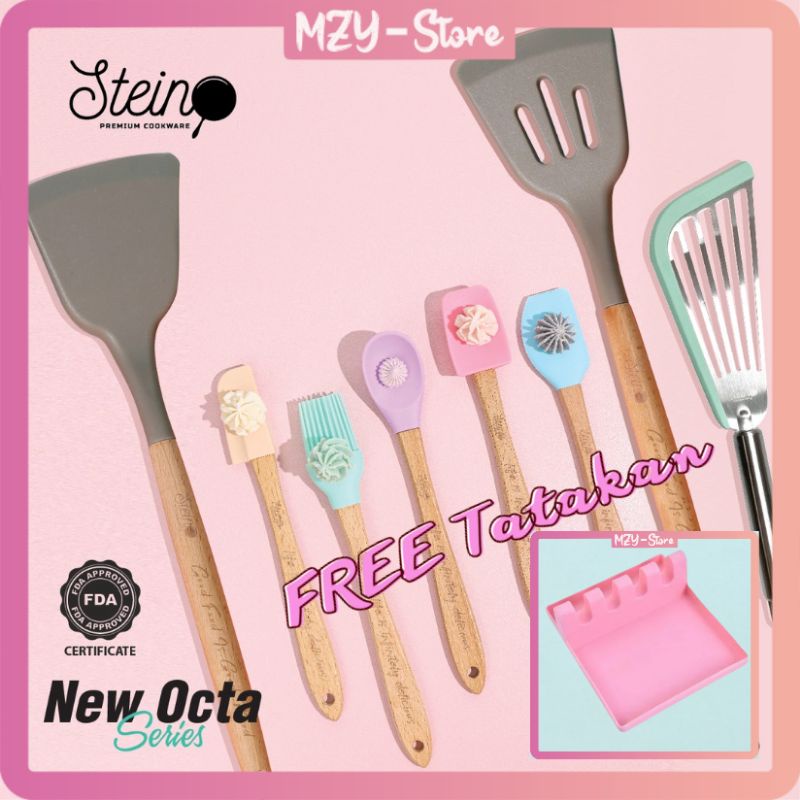 (FREE Holder Tatakan Spatula) Stein Spatula Octa Series New 8 in 1 Steincookware Paket Spatula Sutil