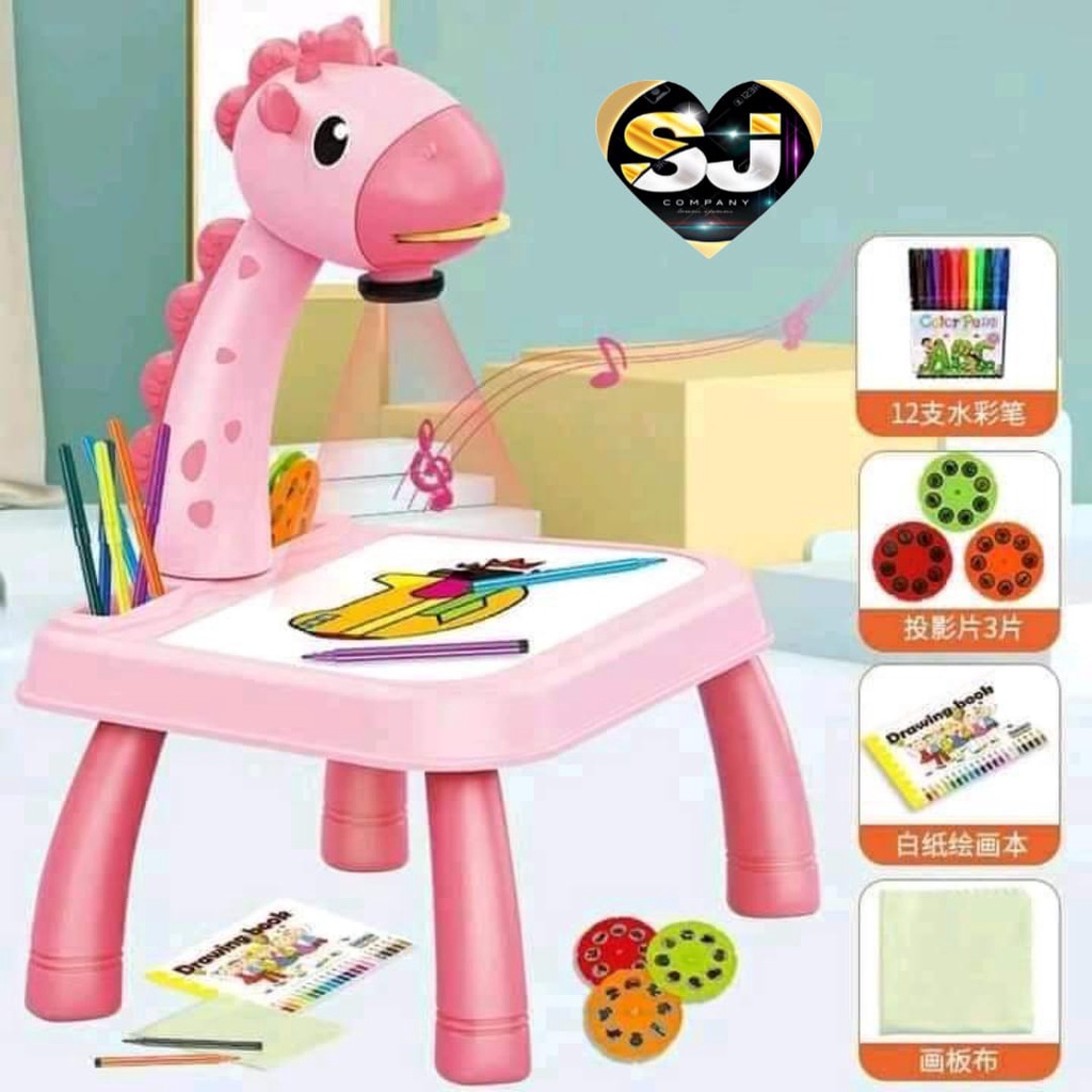 MEJA BELAJAR GAMBAR ANAK DENGAN LAMPU MEJA PROJECTOR PAINTING