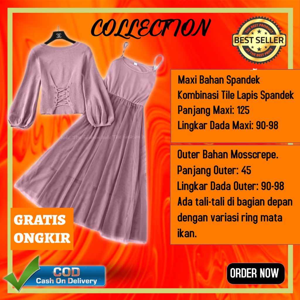 Baju Dress Setelan Brokat Casual Korean Style Kondangan Party Lengan Panjang Maxi Dress Wanita JOCI