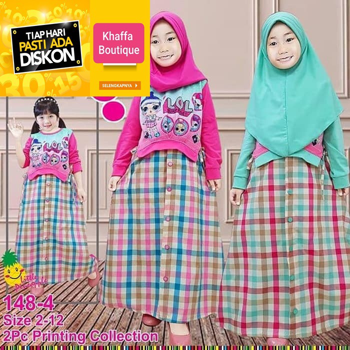 GAMIS ANAK LOL LED MENTARI BAJU MUSLIM ANAK PEREMPUAN LITTLE PINEAPPLE 148 KAI