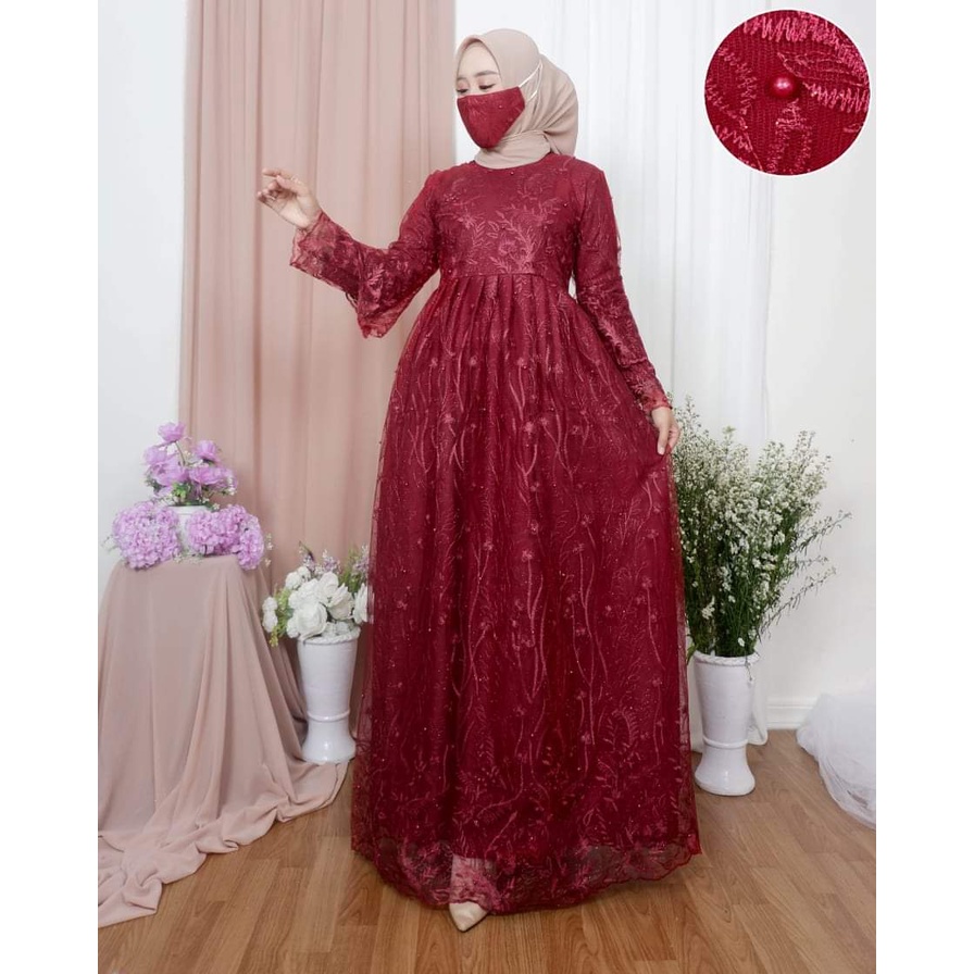 Real pict gamis siti coll / gamis brokat tulle / free masker / gamis modern / gamis lebaran / gamis pesta / gamis rempel / dress pesta 2021 / ootd gamis muslim / gamis babydoll / gamis pesta / gamis 2021 / dress termurah