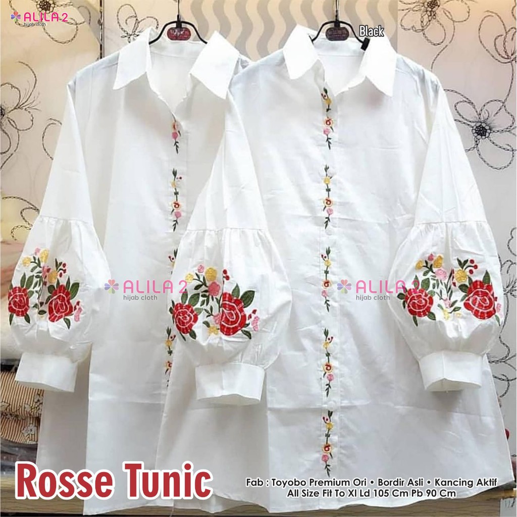 realpict ROSSE toyobo ori bordir motif bunga asli white atasan wanita alila hem putih kemeja cewek