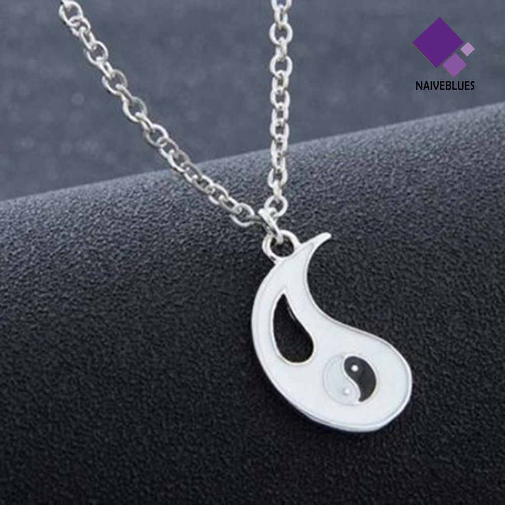 Naiveblue Kalung Rantai Liontin Yin Yang Hollow Bahan Alloy Warna Putih Untuk Pasangan / Pria / Wanita