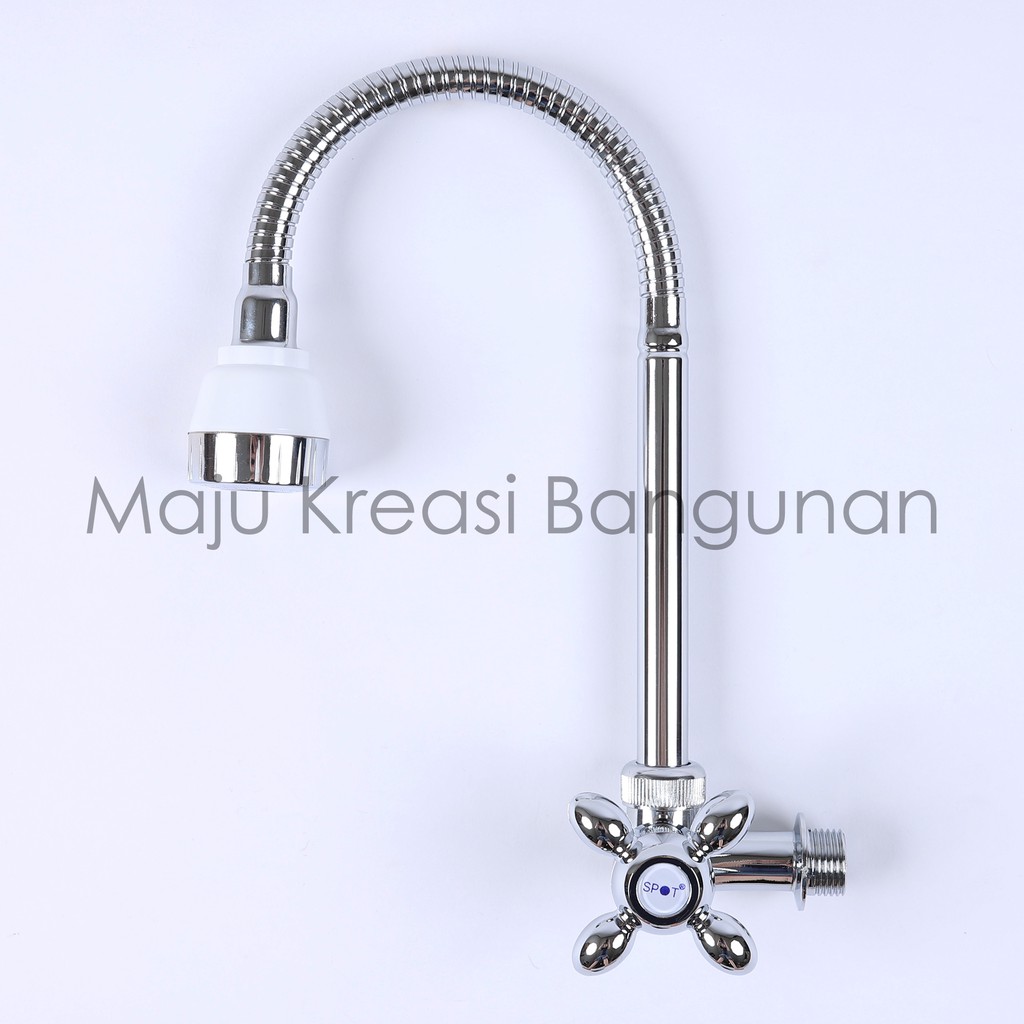 Kran Angsa Fleksibel Kepala Putih Keran Sink Dapur Stainless Stenless