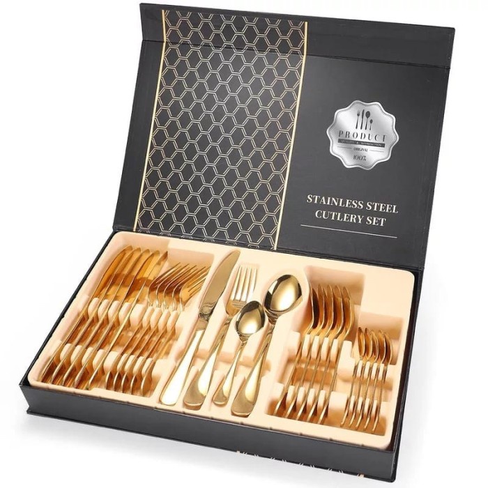 Cutlery Set - 24 Pcs Alat Makan Mewah Cutlery Set Sendok Garpu Pisau Steak Gold Emas