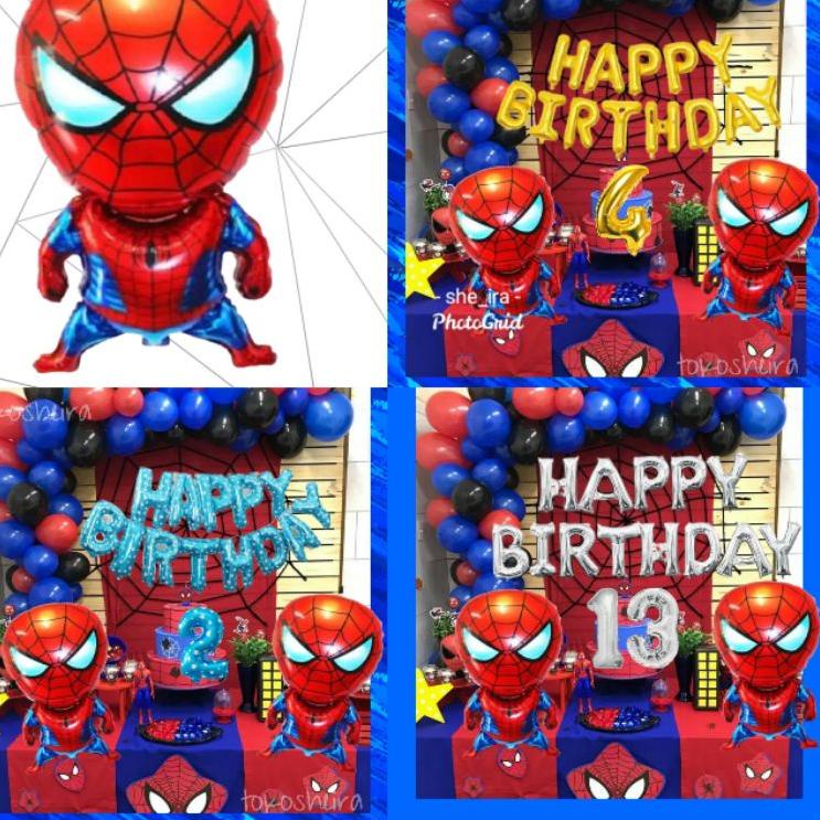 Diskon Gembira Paket Dekorasi Balon Ulang Tahun Anak Spiderman Jumbo Happy Birthday Set Balon Garlan