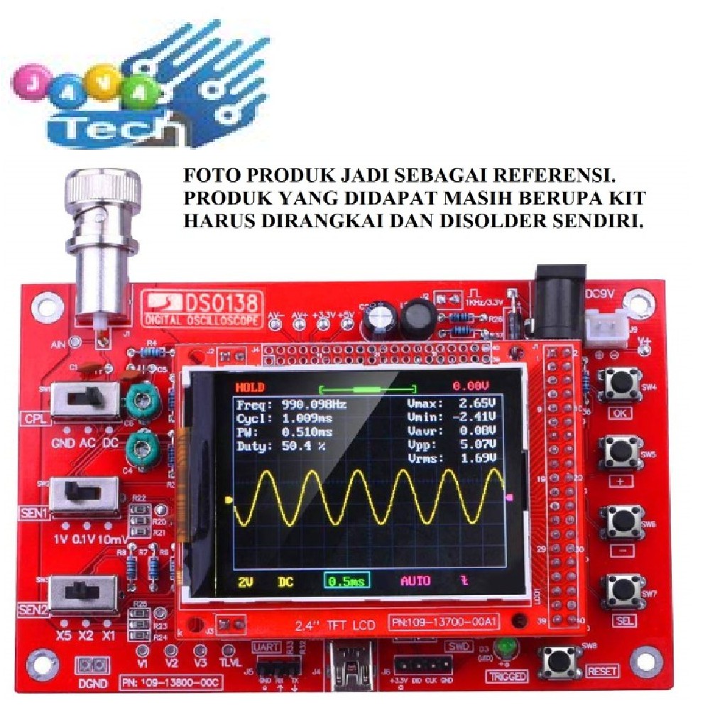 DSO138 Mini Oscilloscope DIY Kit 2.4 Inch TFT Alat Diagnostik Portabel