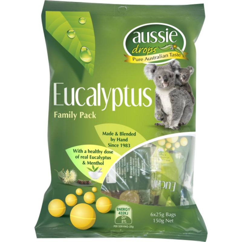 

Aussie drops eucalyptus isi 6 small pack/permen tenggorokan import/Best Before Juni 2025