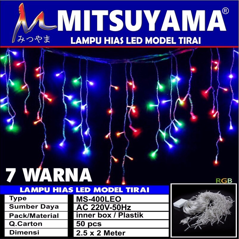 Lampu Hias Tirai Outdoor Indoor LED 7 Warna Warni Panjang Mitsuyama MS400 LEO