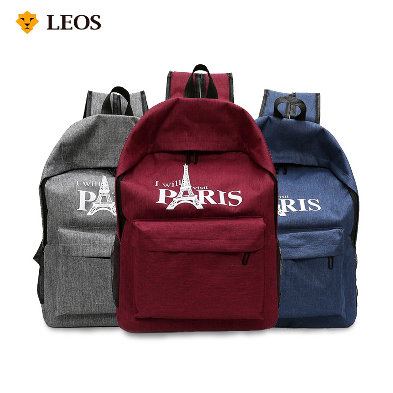 

LEOS Original Fashion Tas Ransel Canvas Paris Pria / Wanita - (Bisa COD)