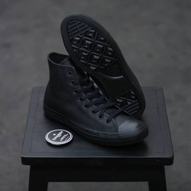 converse leather black high
