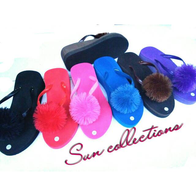 Wedges Pompom Polos / Wedges wanita cantik