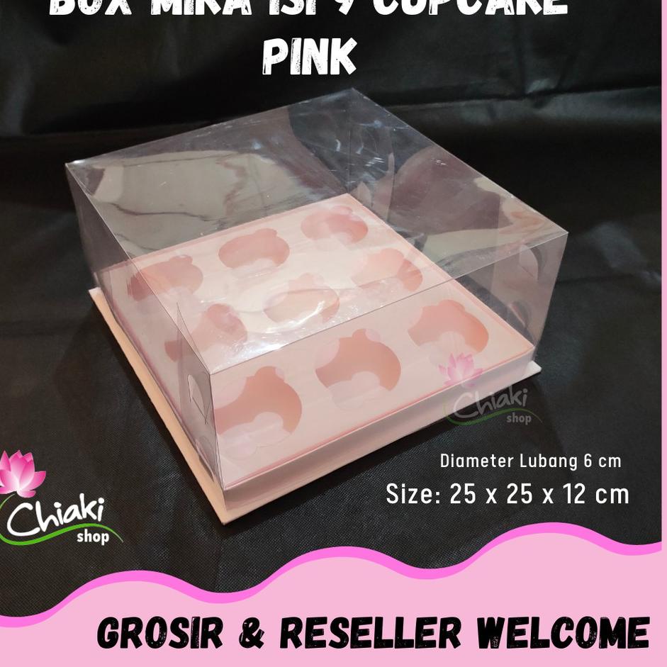 

bf✷Terupdate Box Mika PINK Uk 25 x 25 x T. 12 cm Cupcake isi 9 Cake Pudding Tart Dus Emas Karton Tebal CHIAKI 35