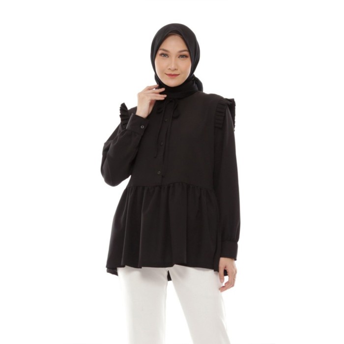 Atasan Wanita Casia Blouse Hitam  Baju Muslim Casual Hijab
