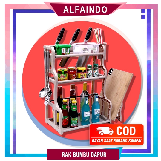 Alfaindo Rak Dapur Bumbu 3 Susun Botol Toples Serbaguna RD002 Plastik Tahan Air