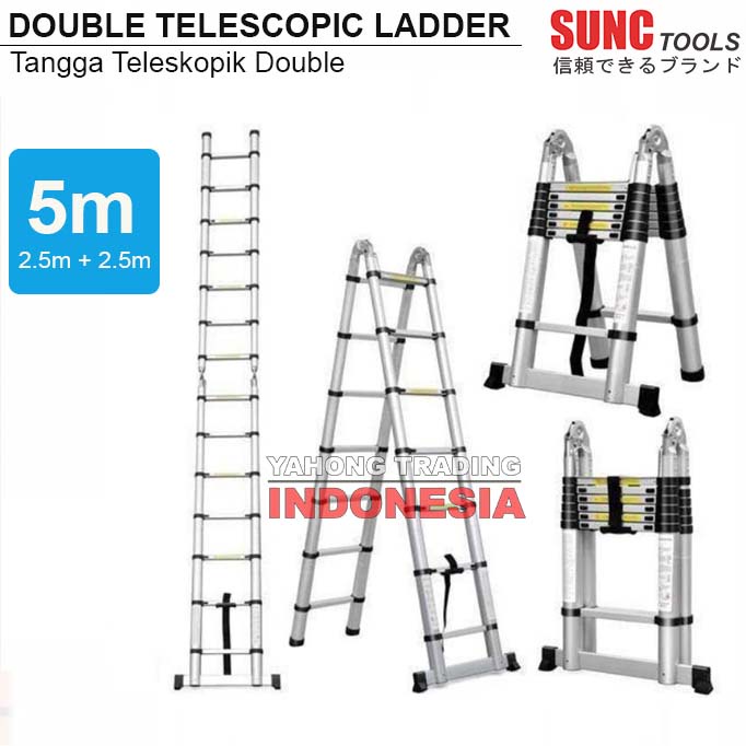 Tangga Teleskopik Double Tangga Lipat Susun Telescopic Ladder 5m (2.5m + 2.5m)