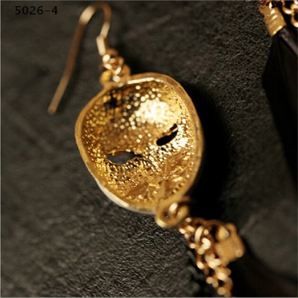 5026-4 Anting Gantung Panjang Model Rantai Rumbai + Topeng Baroque Vintage Untuk Wanita