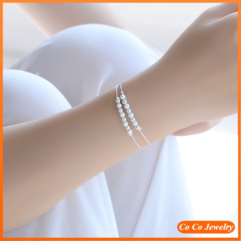 Gelang Rantai Silver dengan Manik-Manik Gaya Korea untuk Wanita