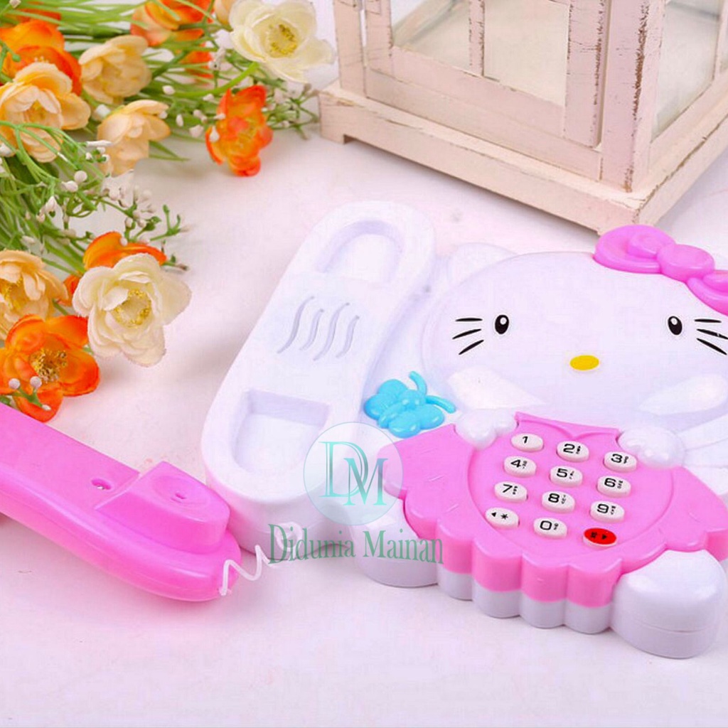 telepon mainan edukasi anak perempuan karakter hello kitty musik dan lampu