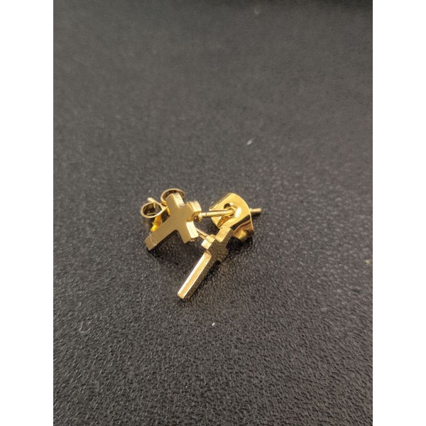 Anting Tusuk Salib Anting Tindik Salib Titanium Warna Emas