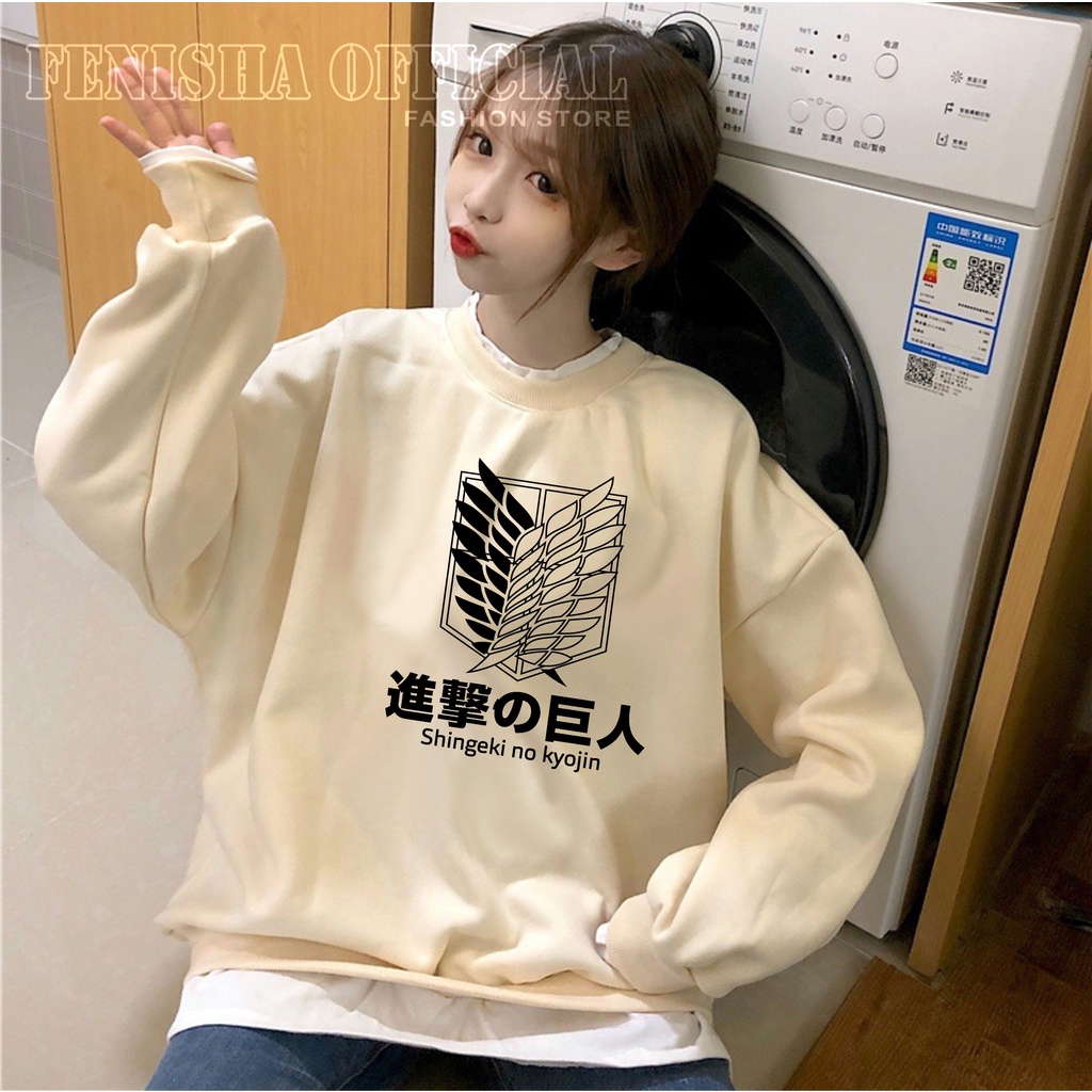 FenishaStore Sweater Crewneck Wanita Anime Shingeki No Kyojin Size M-L-XL-XXL Bisa Bayar Ditempat