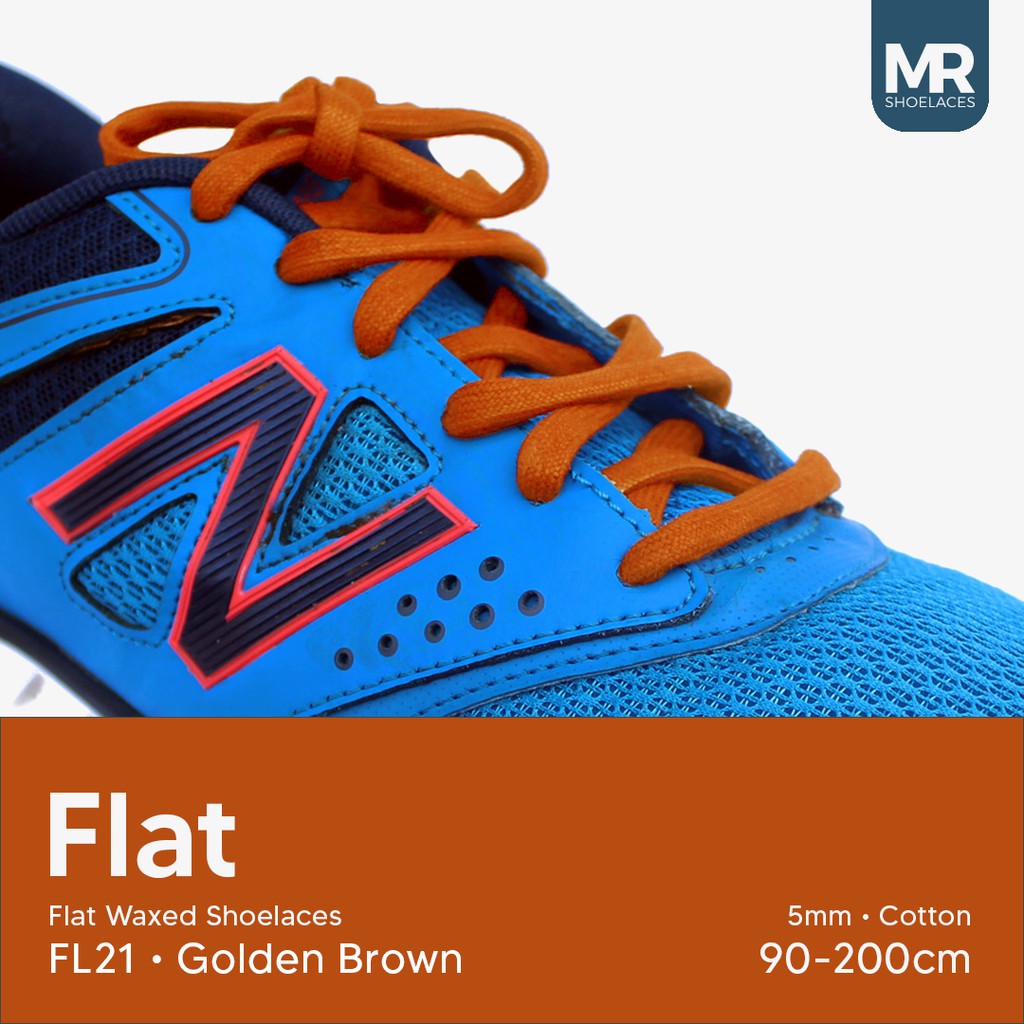 MR Shoelaces FL21 Golden Brown - Tali Sepatu Lilin 5mm Gepeng Flat Pipih (Waxed Laces) 90cm 100cm 120cm 150cm 180cm 200cm (Waxed Laces) - Premium Shoelace