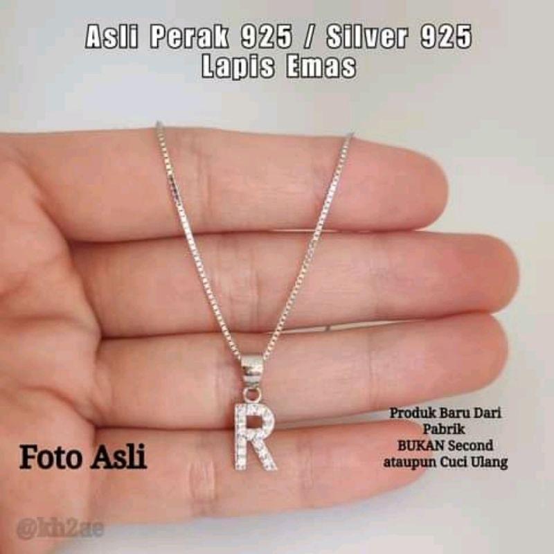 silver_nfs Kalung Huruf R Sterling Silver 925 Kalung Wanita Perak s925 Gandulan Adjad R Lapis Emas P