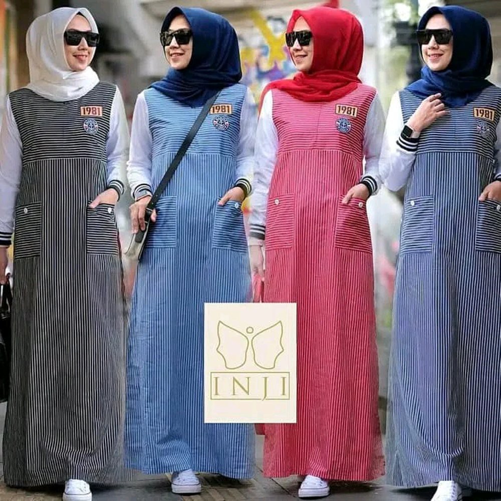 TERLARIS Baju Gamis Wanita Terbaru Inji Motif Salur muslimah