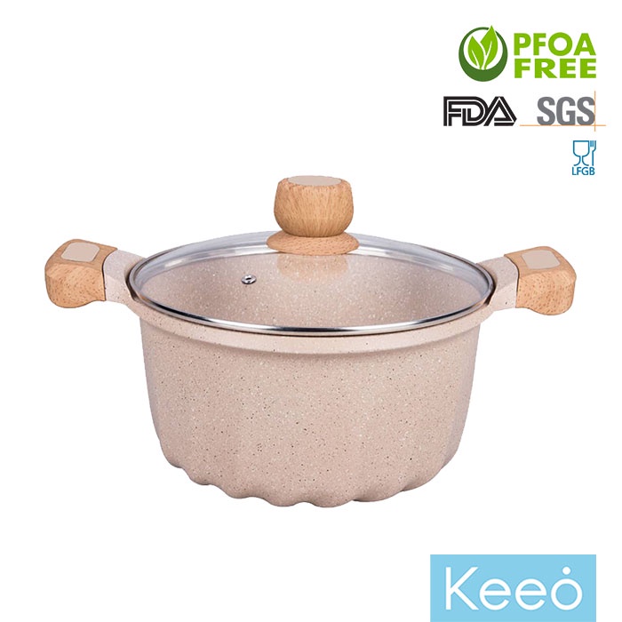 MGC 24 cm Panci Anti Lengket Marble Granit  dengan Tutup (Casserole) Krem