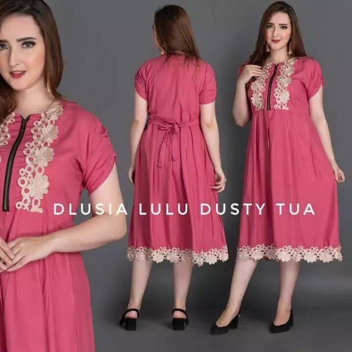 Daster Renda Tunik Lulu Dlusia Rayon Premium Dress Tunik Lengan Pendek Busui Baju Wanita Kekinian LD 110 cm