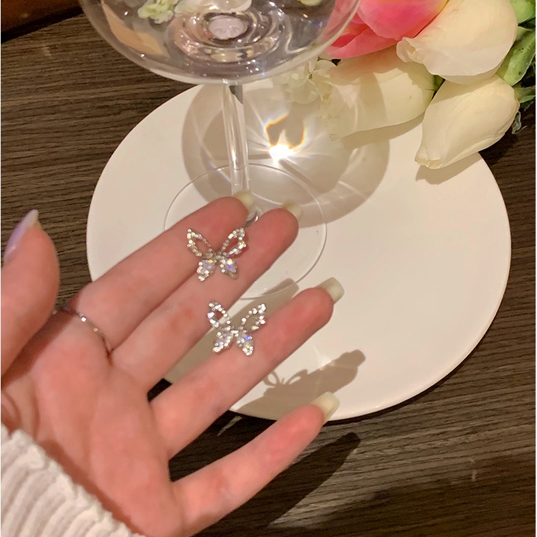 IFYOU Anting Stud Desain Kupu-Kupu Hollow Warna Silver Gaya Korea Untuk Wanita