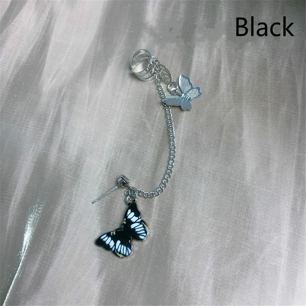 Anting korea wanita panjang model tusuk tindik ring rantai gantung rumbai earring untuk cewek gaul edgy motif kupu mahkota daun warna emas silver import-Rantai Lncg Silver