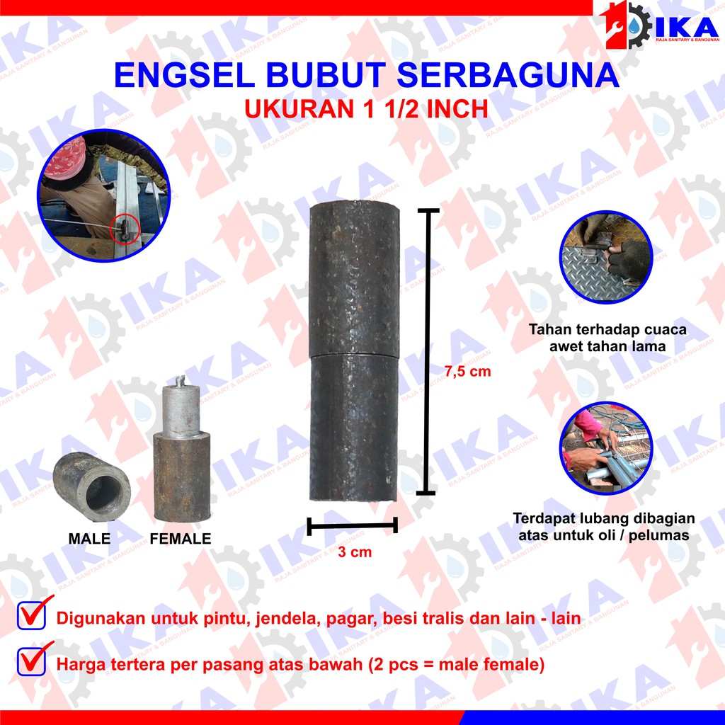 Engsel bubut 7/8 - 1 - 11/2 - 11/4 engsel pintu pagar besi as