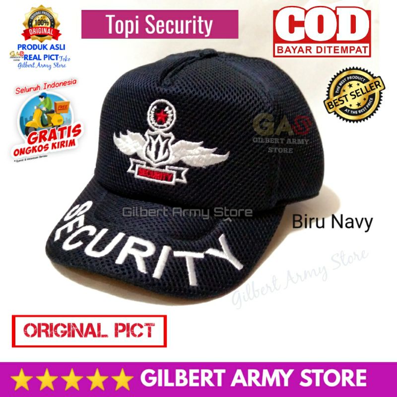 GILBERT ARMY Store Topi Security Satpam Jaring Biru Hitam Kualitas Premium Keren Logo Bordir