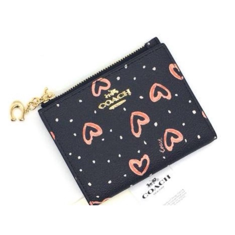 Coach Snap Card Case With Crayon Hearts Print Black