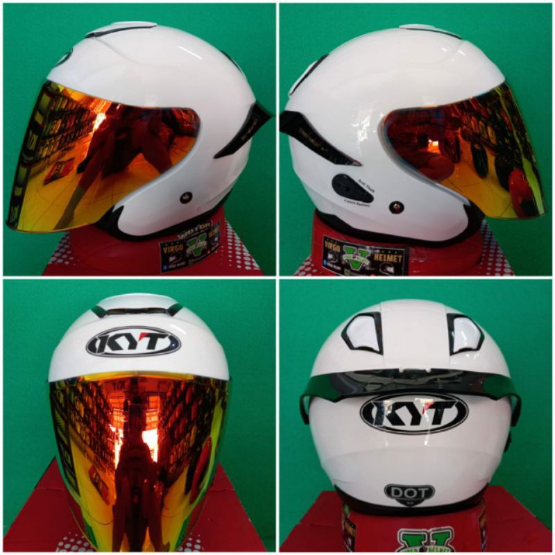 kyt kyoto r solid white full paket ganteng visor iridium   spoiler