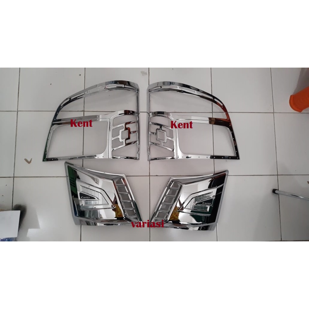 Paket Garnish Lampu Depan Canter + Garnish Pipi Canter Chrome