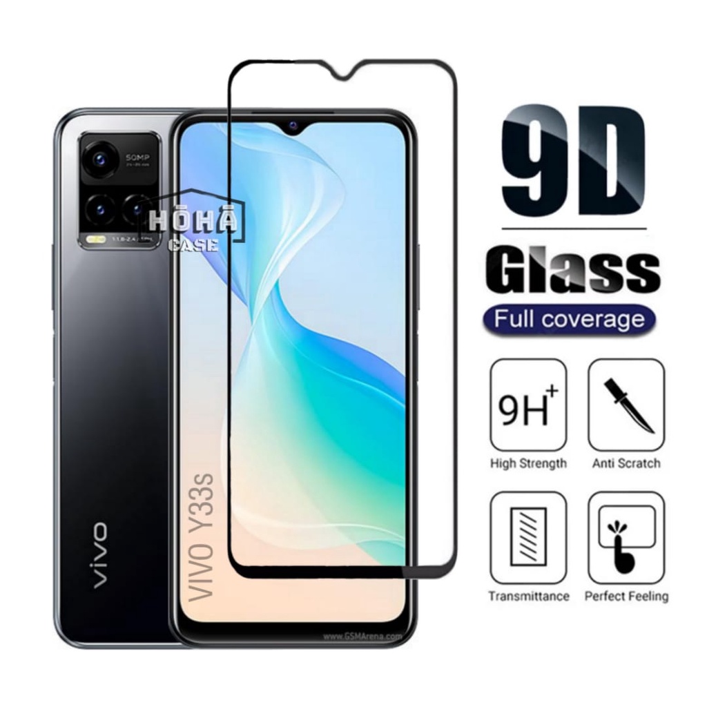 PROMO 2in1 Tempered Glass VIVO Y33s Full Layar kaca List Hitam Free Camera Glass