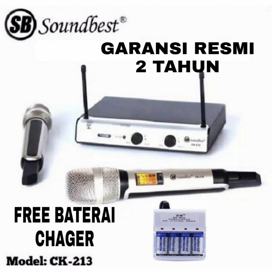 GROSIR MIC/MICROPHONE WIRELESS SOUNDBEST CK 213 FREE BATERAI CHARGER