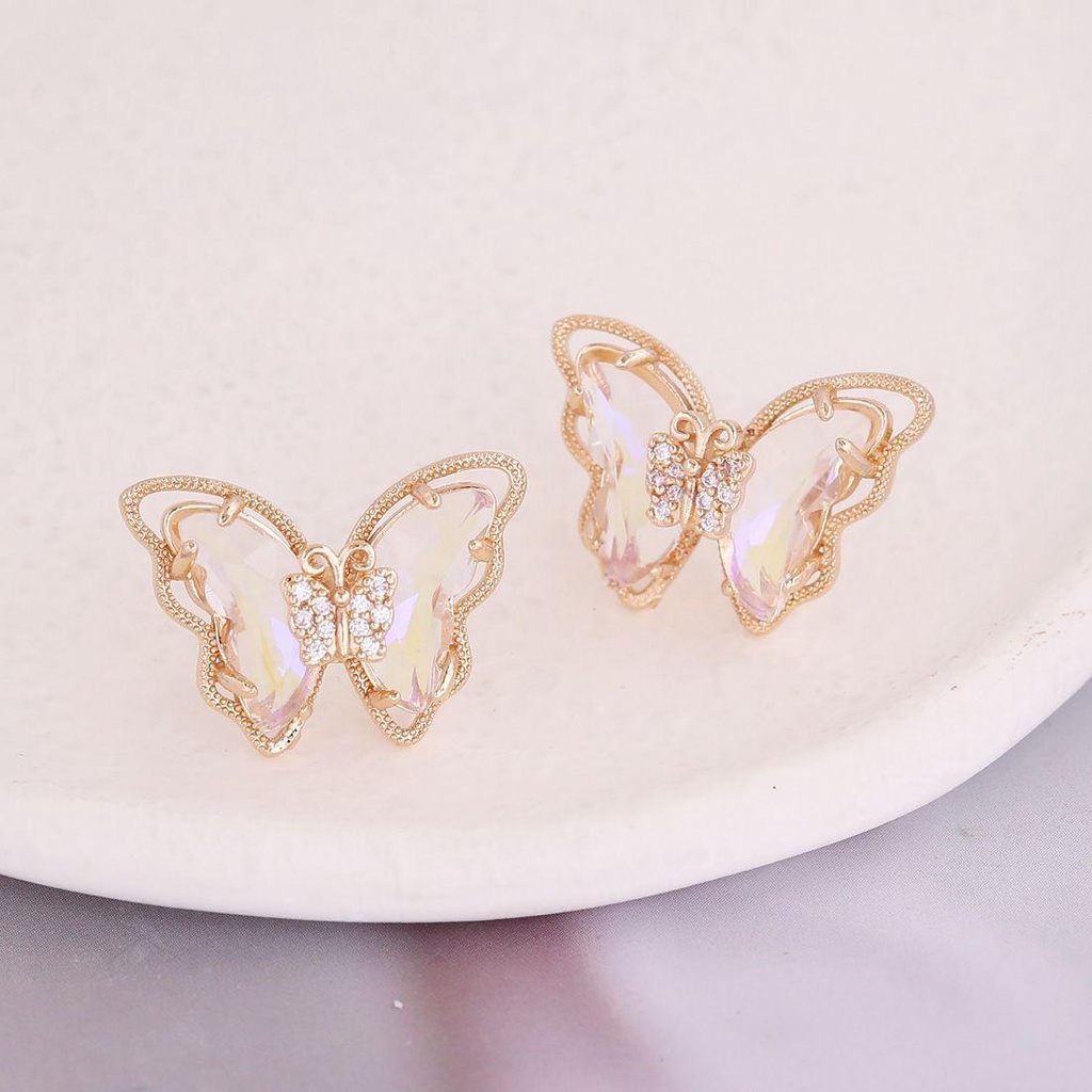 R-flower Earring Statement Gradient Wanita Gadis Anting Kupu-Kupu Kristal