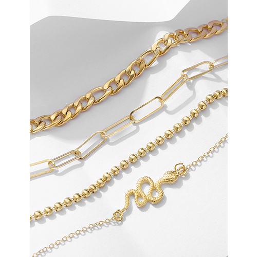 LRC Gelang Fashion Gold Color Snake-shaped Multilayer Metal Chain Anklets