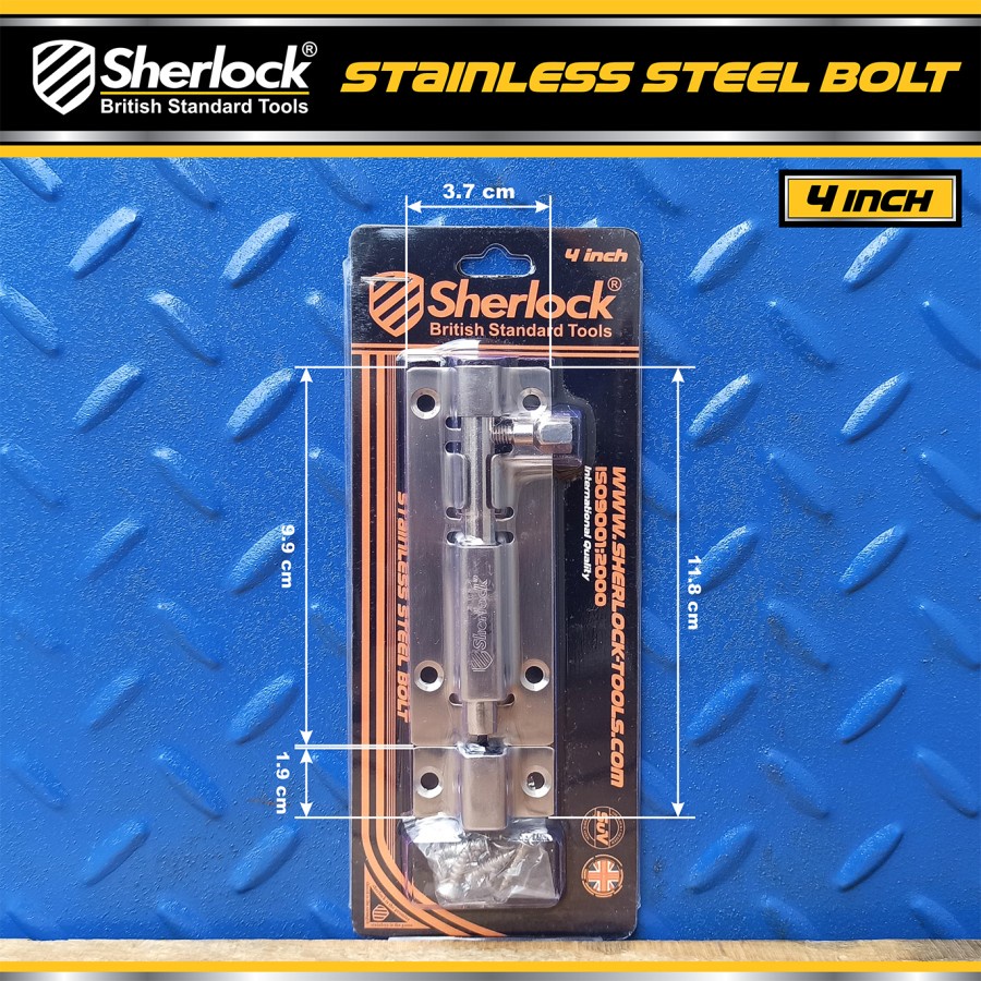 GRENDLE PINTU STAINLESS 4 INCH SHERLOCK - SLOT KUNCI PINTU - JENDELA