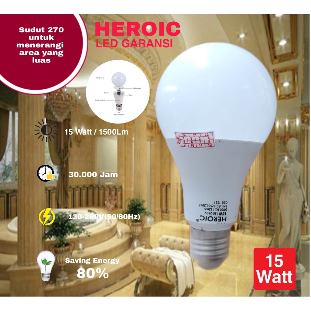 LAMPU LED HEROIC BOHLAM LED HEROIC 15 WATT GARANSI 1 TAHUN