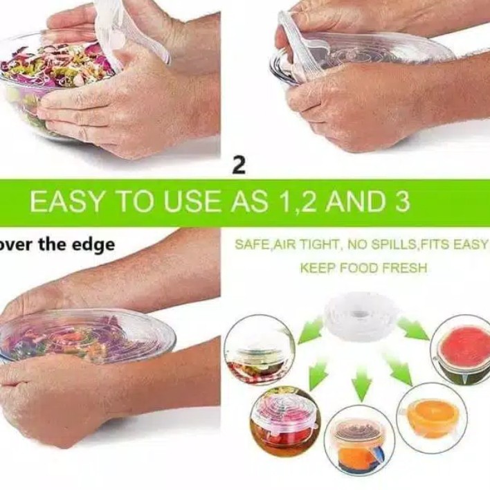 6 in 1 Stretch Bowl Cover Lid Silicone food cover tutup wadah E028