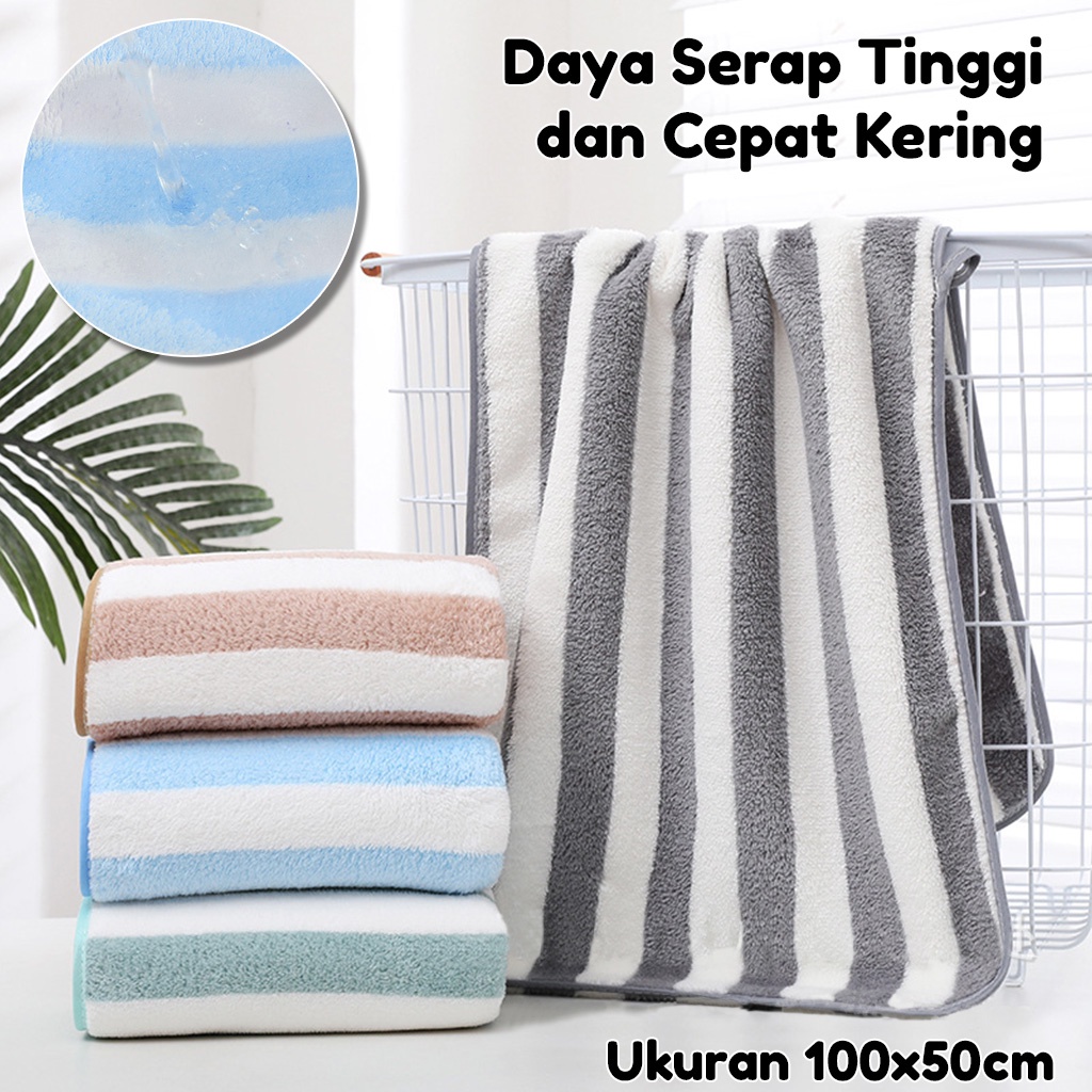 Handuk Mandi Salur Daya Serap Tinggi Ukuran 100cmx50cm 100% Polyester - H42-B